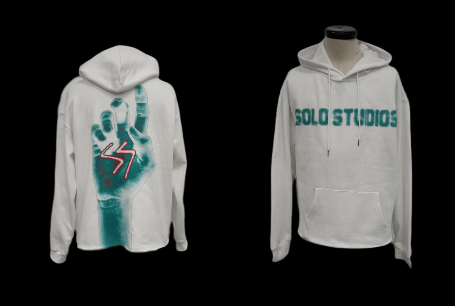 "HELPING HAND" HOODIE WHITE/AQUA