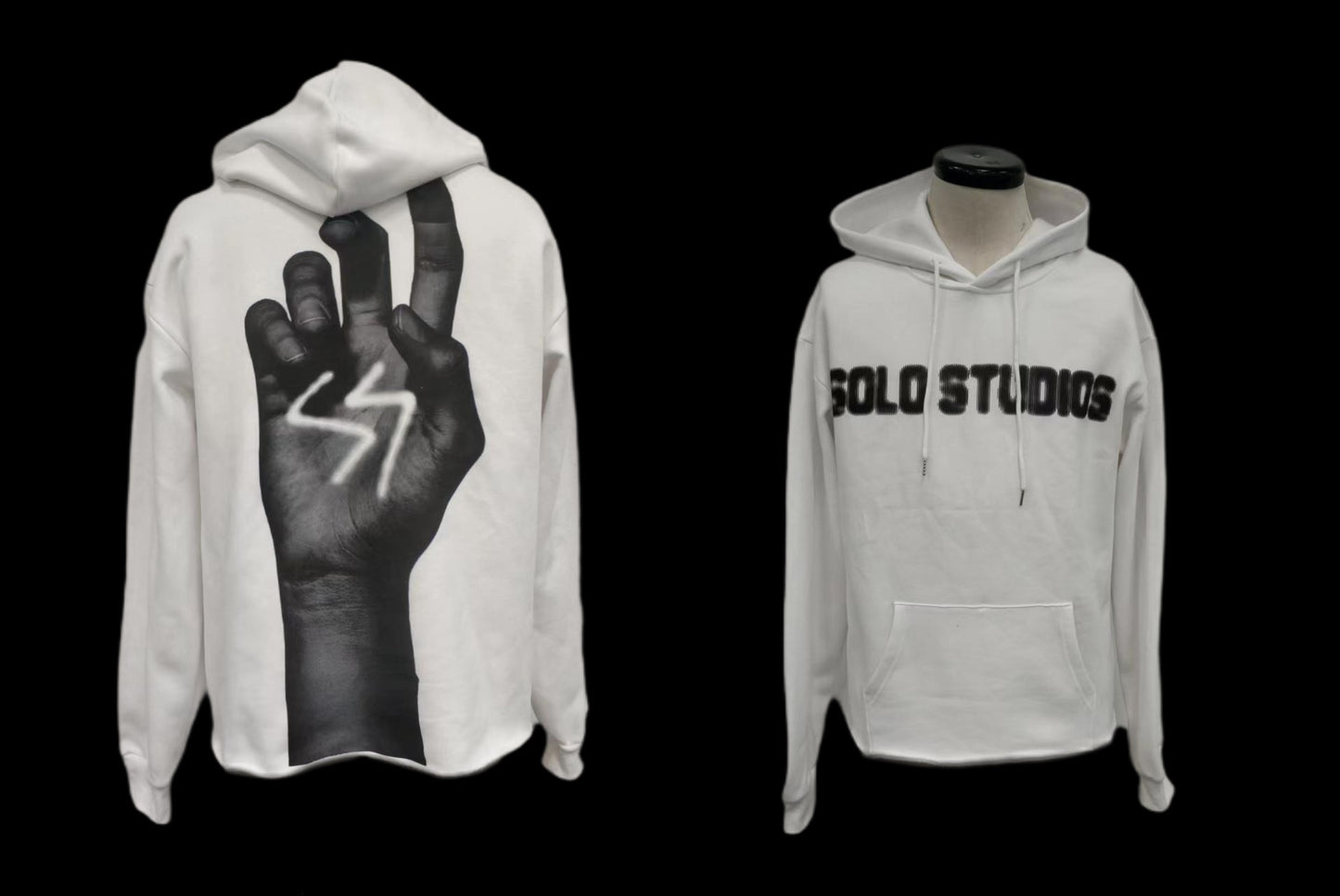 "HELPING HAND HOODIE" WHITE/BLACK