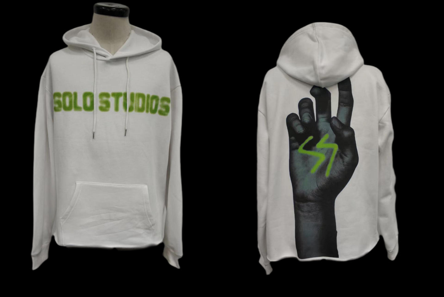 "HELPING HAND" HOODIE WHITE/SLIME GREEN